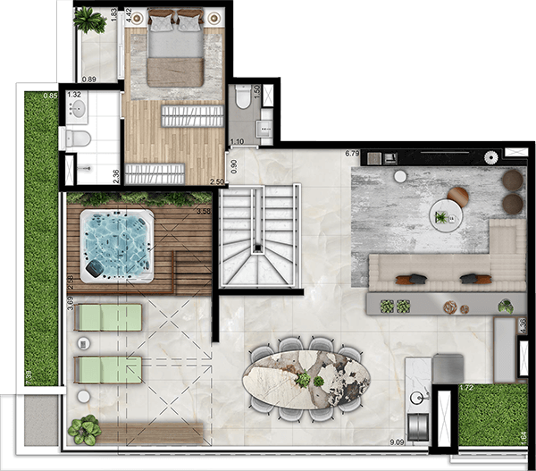 Planta 2 suítes - 75m²